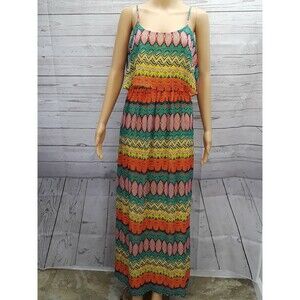 Red Camel Maxi Dress Spaghetti Strap Open Back Boho Multicolor XS New $46.00